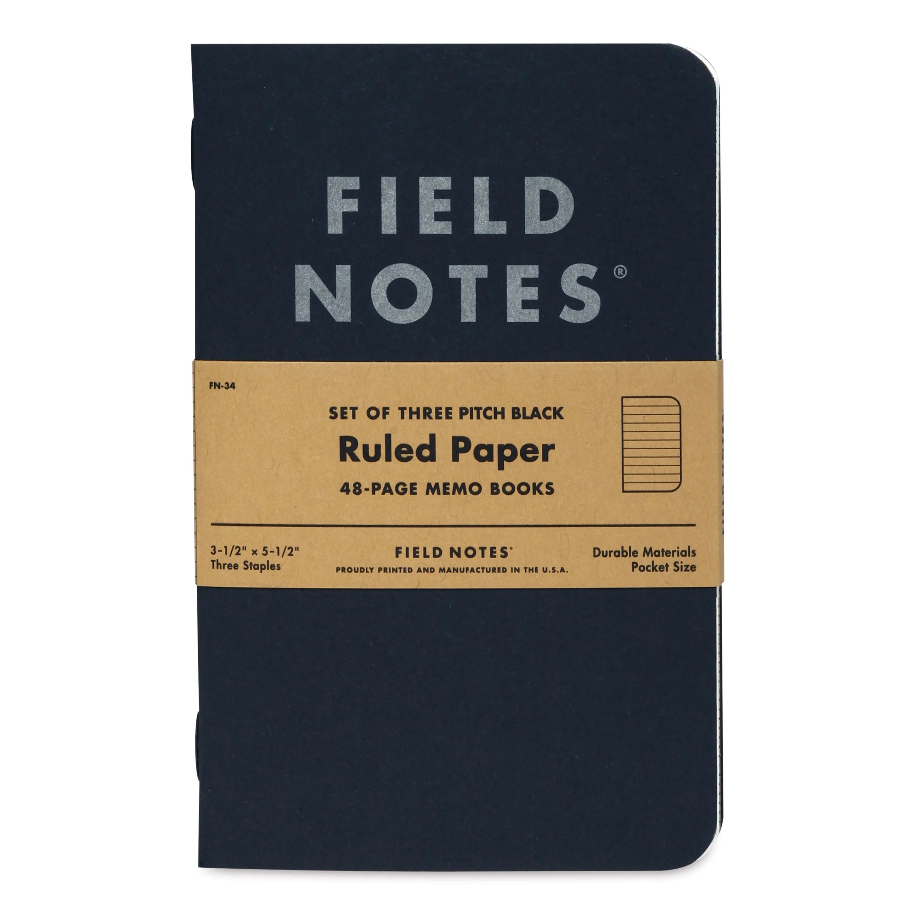 3-Pack Pitch Black Ruled Paper Notebooks