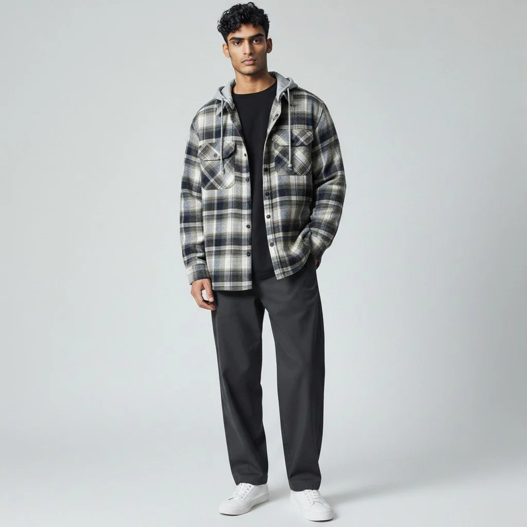 Men's Chuck Button Front Quilt Lined Hood