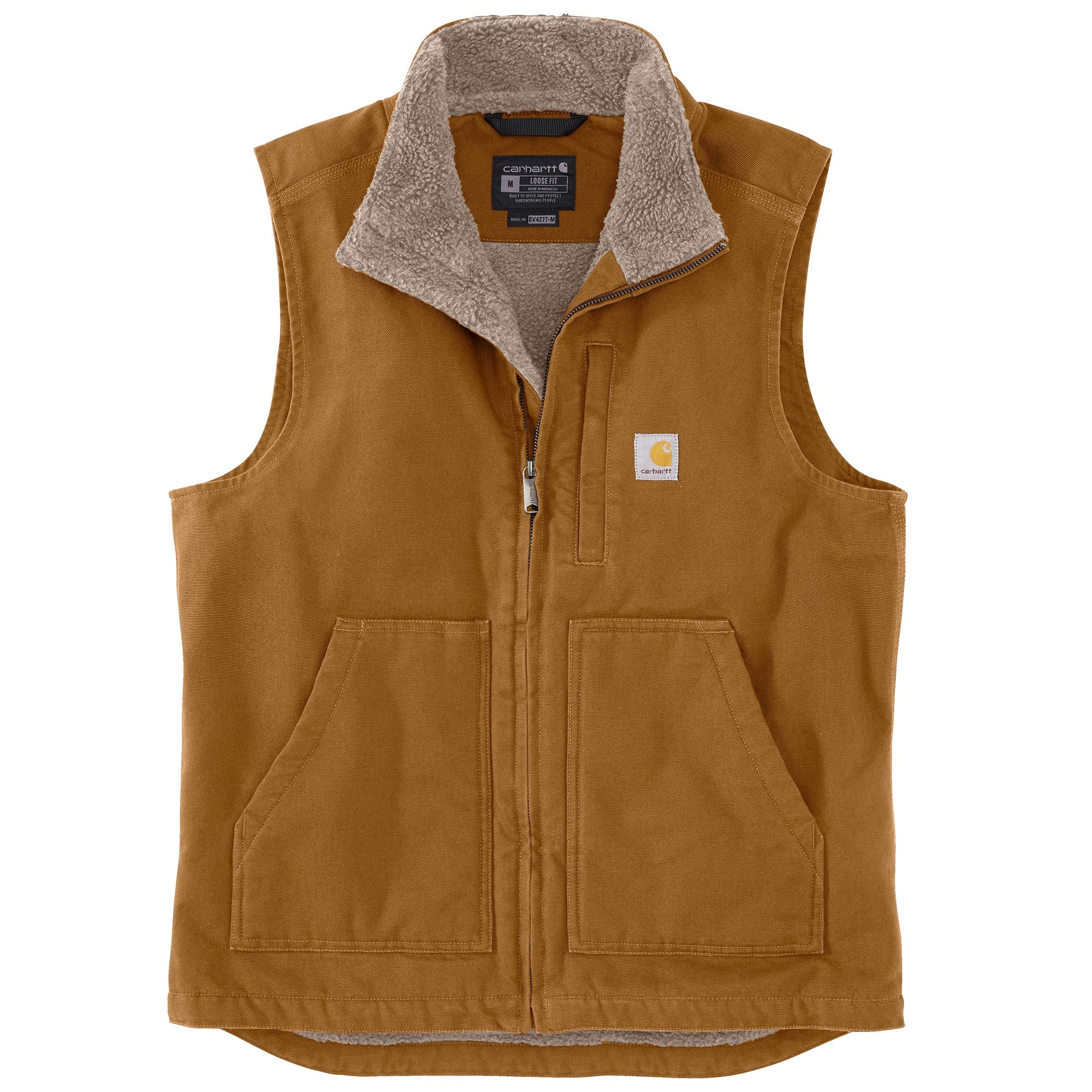 Men's Loose Fit Washed Duck Sherpa-Lined Mock-Neck Vest - Tall