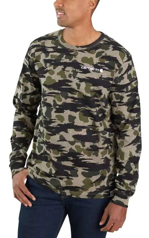 Relaxed Fit Heavyweight Long Sleeve Camo Logo Graphic T Shirt
