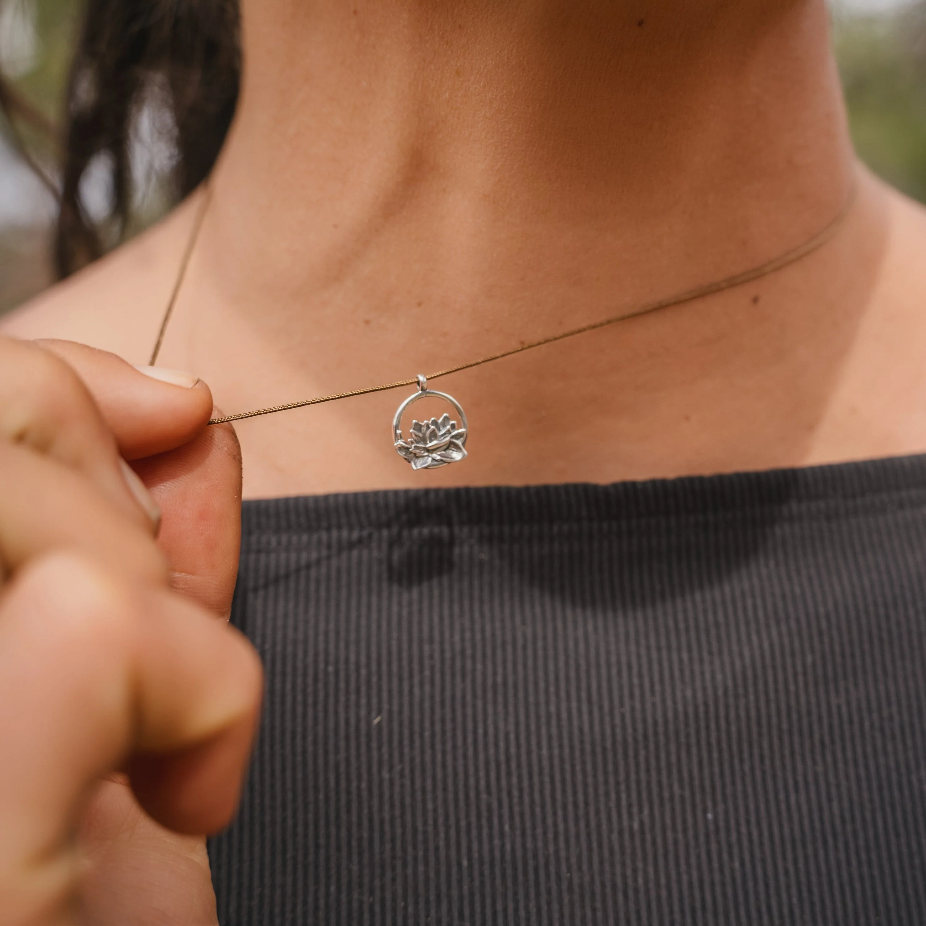 Tiny Charm Necklace - Open Lotus 16" - Image 2