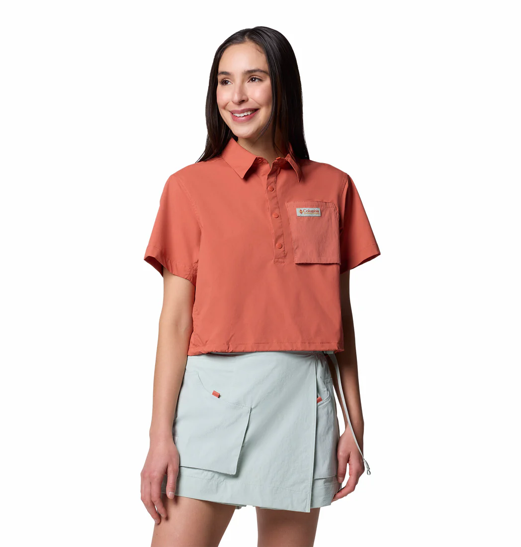 Women's Cove Beach Woven Cropped Short Sleeve Shirt