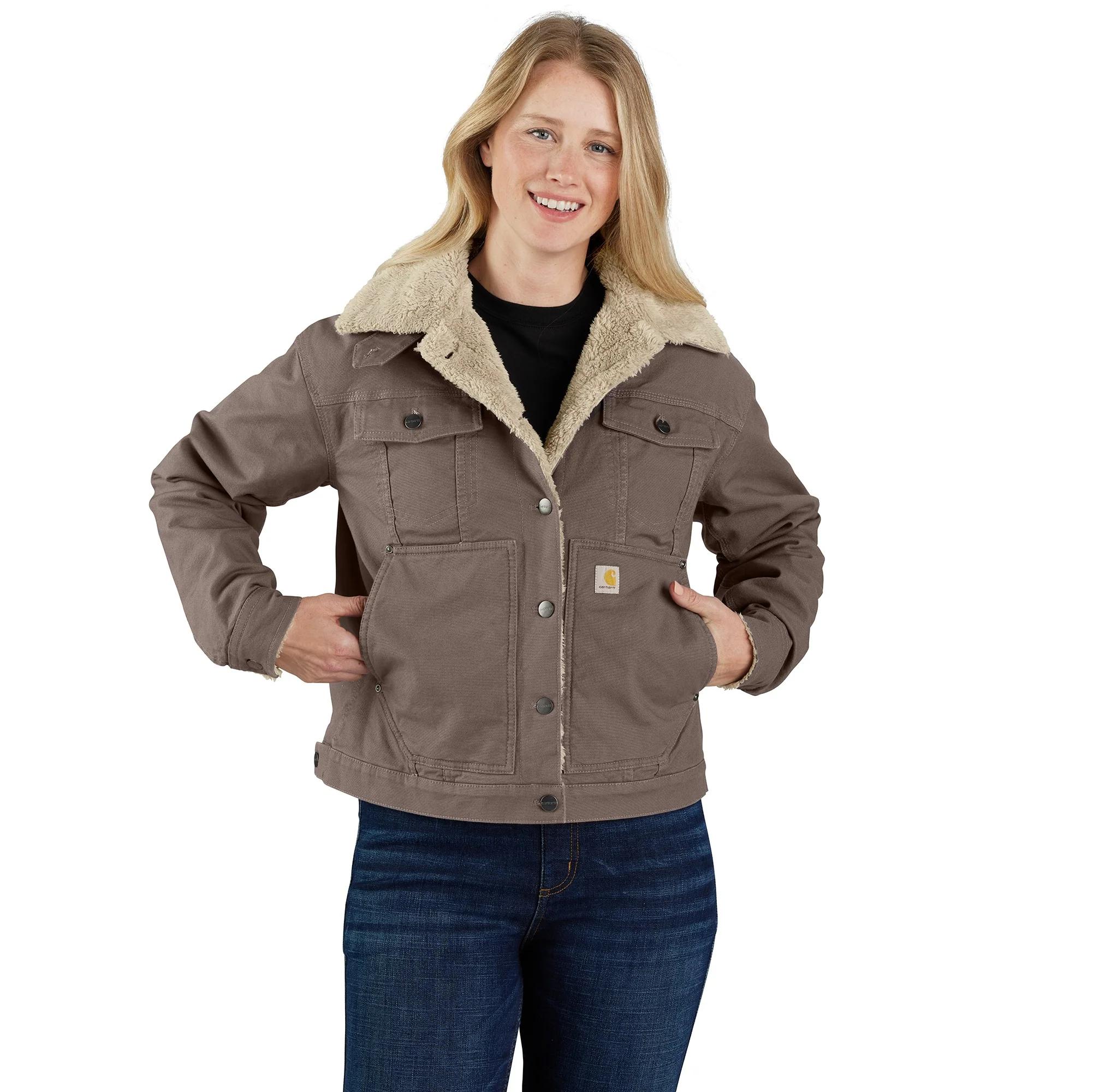 Women's Loose Fit Canvas Sherpa-Lined Jacket