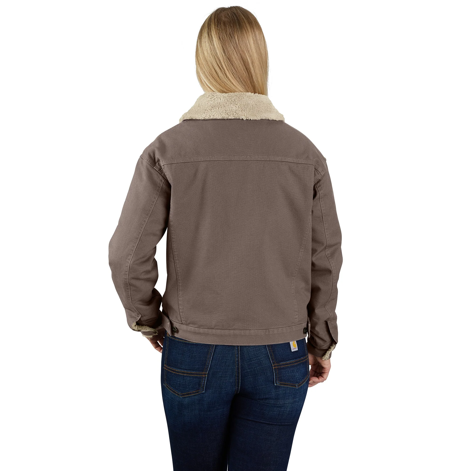 Women's Loose Fit Canvas Sherpa-Lined Jacket - Image 2