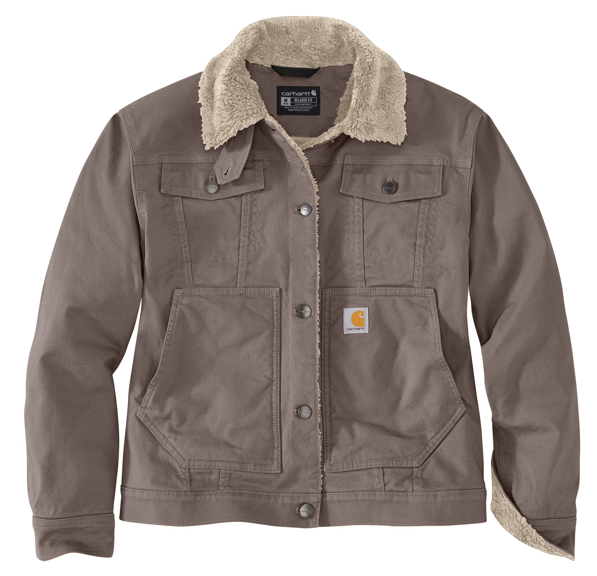 Women's Loose Fit Canvas Sherpa-Lined Jacket - Image 4