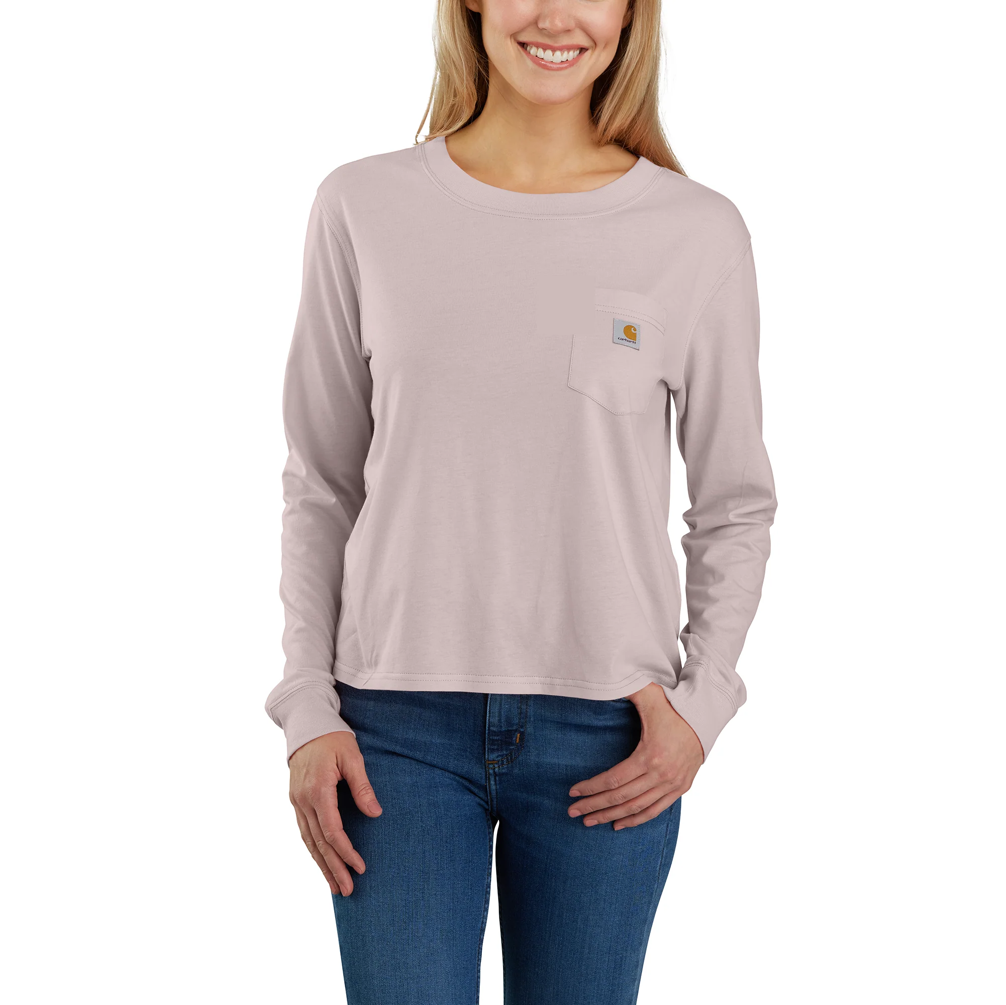 Women's Loose Fit Lightweight Long-Sleeve Crewneck Pocket T-Shirt - Image 2
