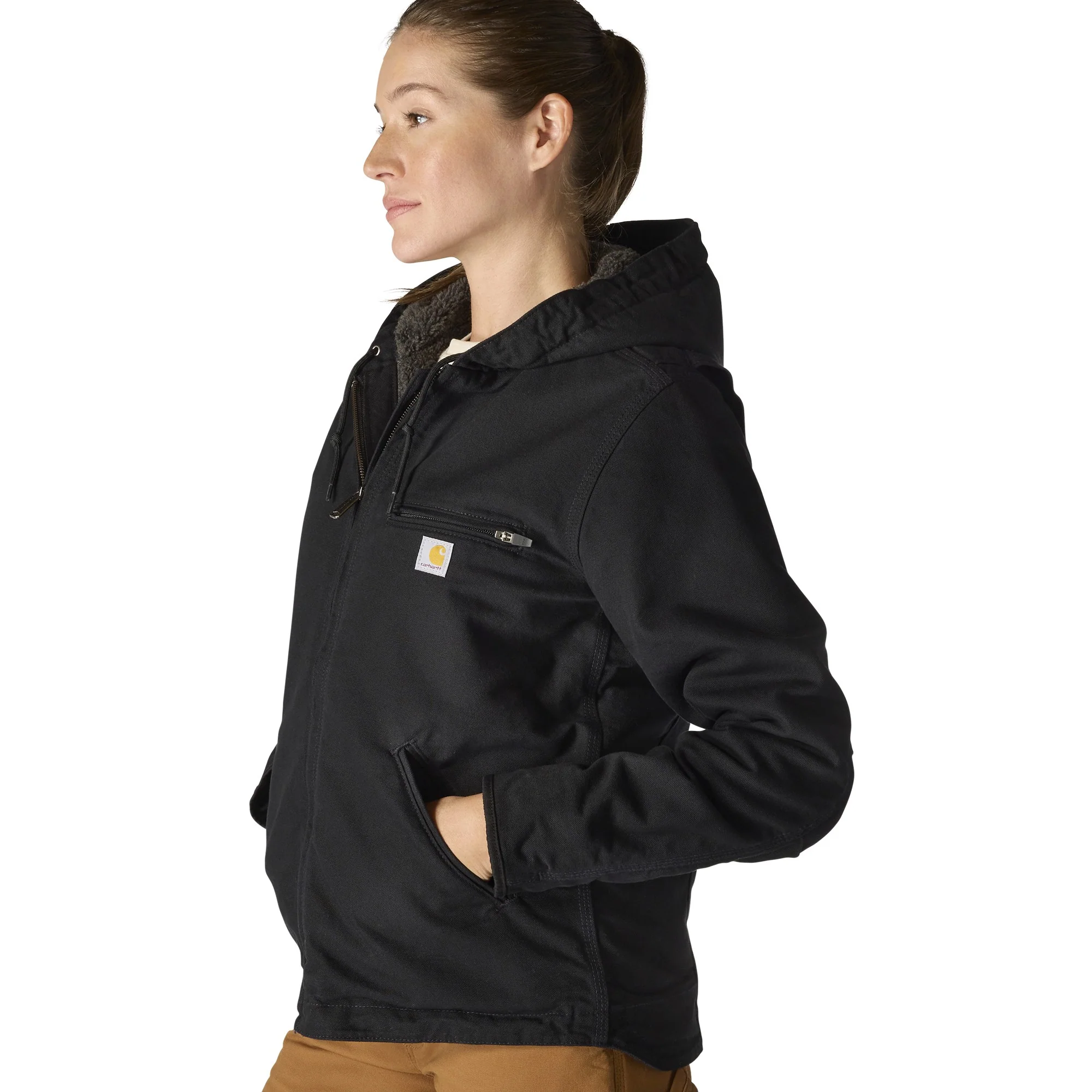 Women's Loose Fit Washed Duck Sherpa Lined Jacket - Image 3