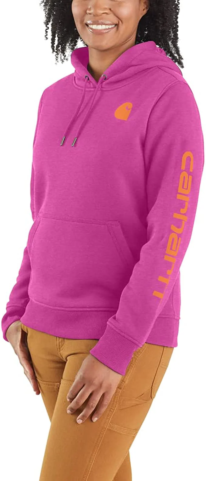 Women's Relaxed Fit Midweight Logo Sleeve Graphic Hooded Sweatshirt